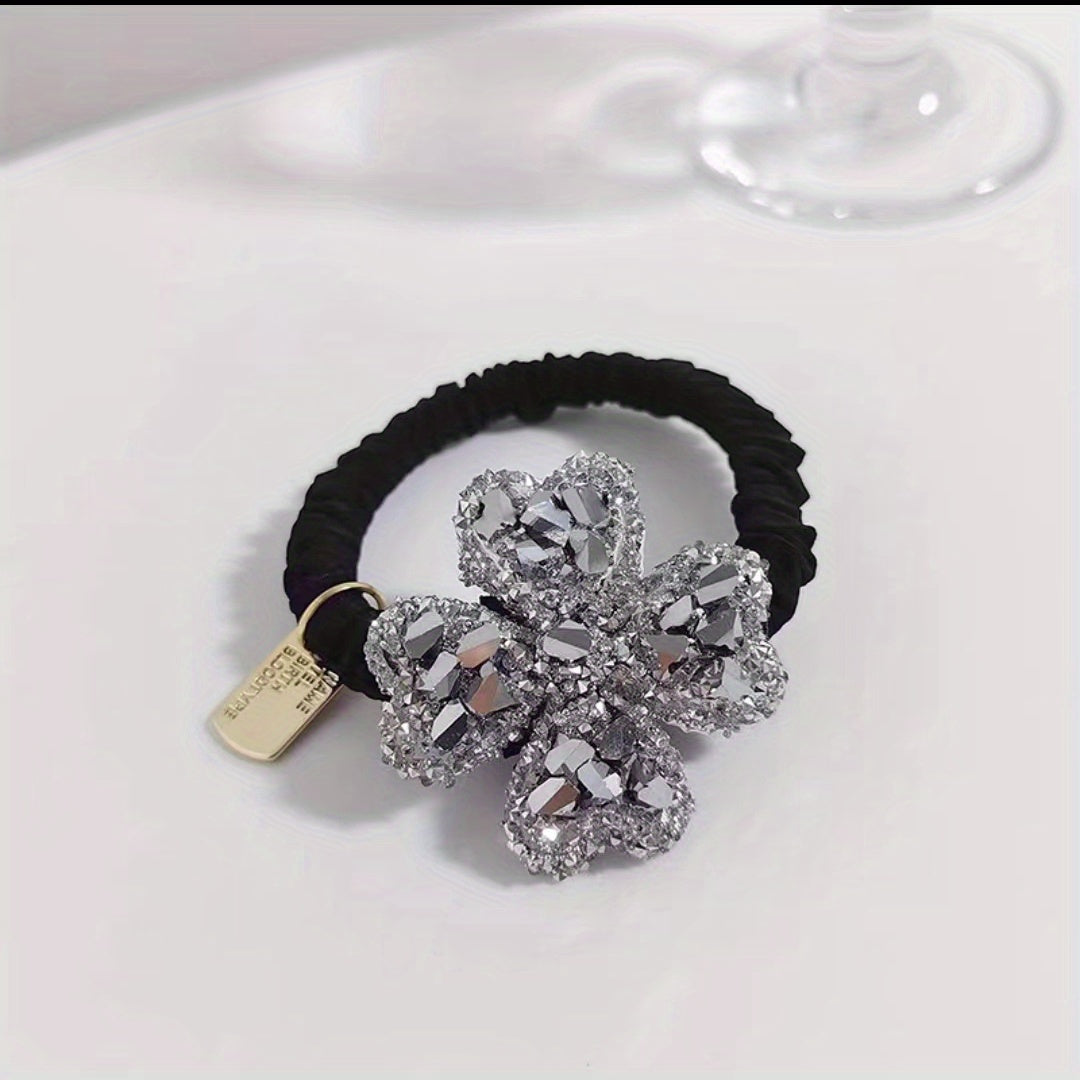 Rhinestone Four Leaf Clover Hair Tie Jewelry Hair Elastic