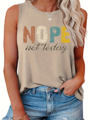  Casual Tank Top Women's Plus Letter Print Round Neck Slight Stretch