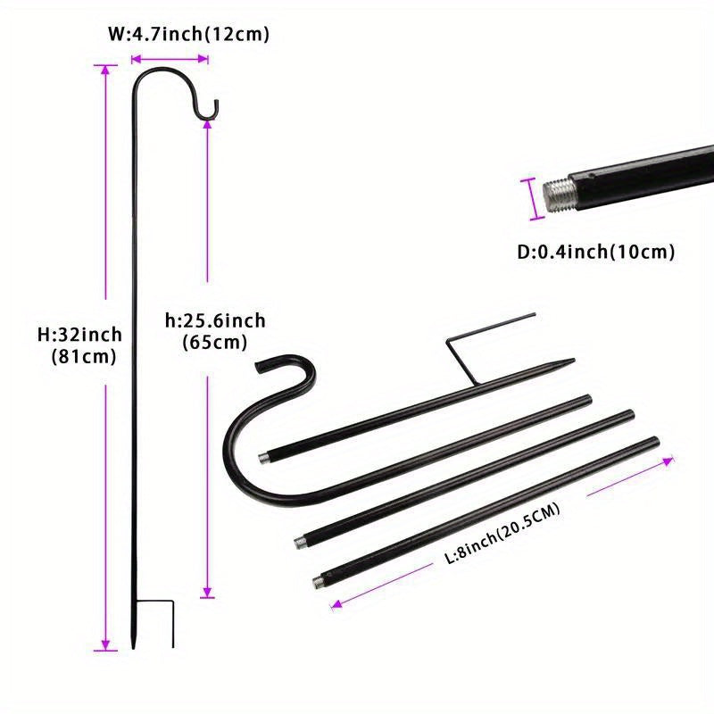 Adjustable Bird Feeder Pole w/ Detachable Hooks for Feeders, Plants & Lanterns