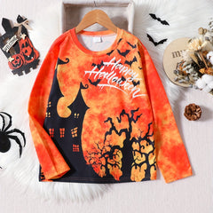 3D Printed Halloween Castle Long-sleeved T-shirt for Kids