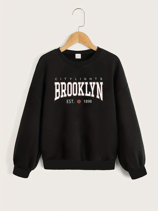 Girls' Brooklyn Graphic Long Sleeve Sweatshirt Round Neck Pullover Spring Fall