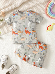 2pcs Baby Boys Dinosaur T shirt & Shorts Set Clothes