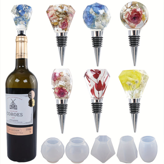 5pcs Geometric Ball Bottle Stopper Resin Mold for DIY Casting Craft