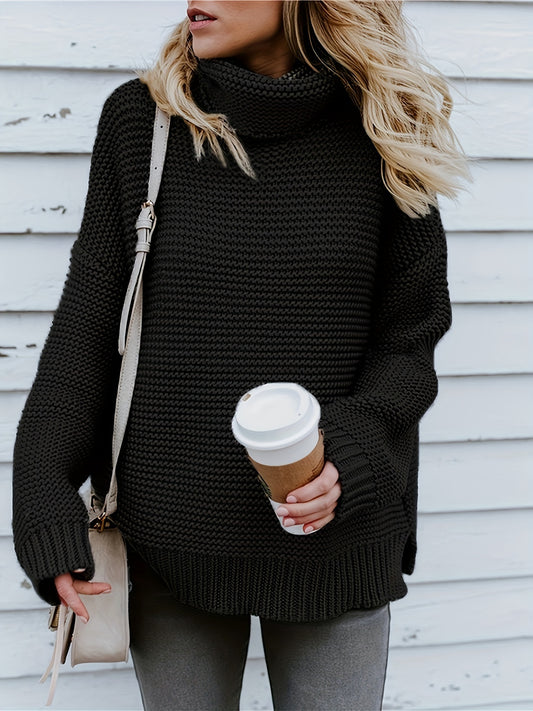  Solid Turtleneck Sweater Long Sleeve Chunky Knit Jumper