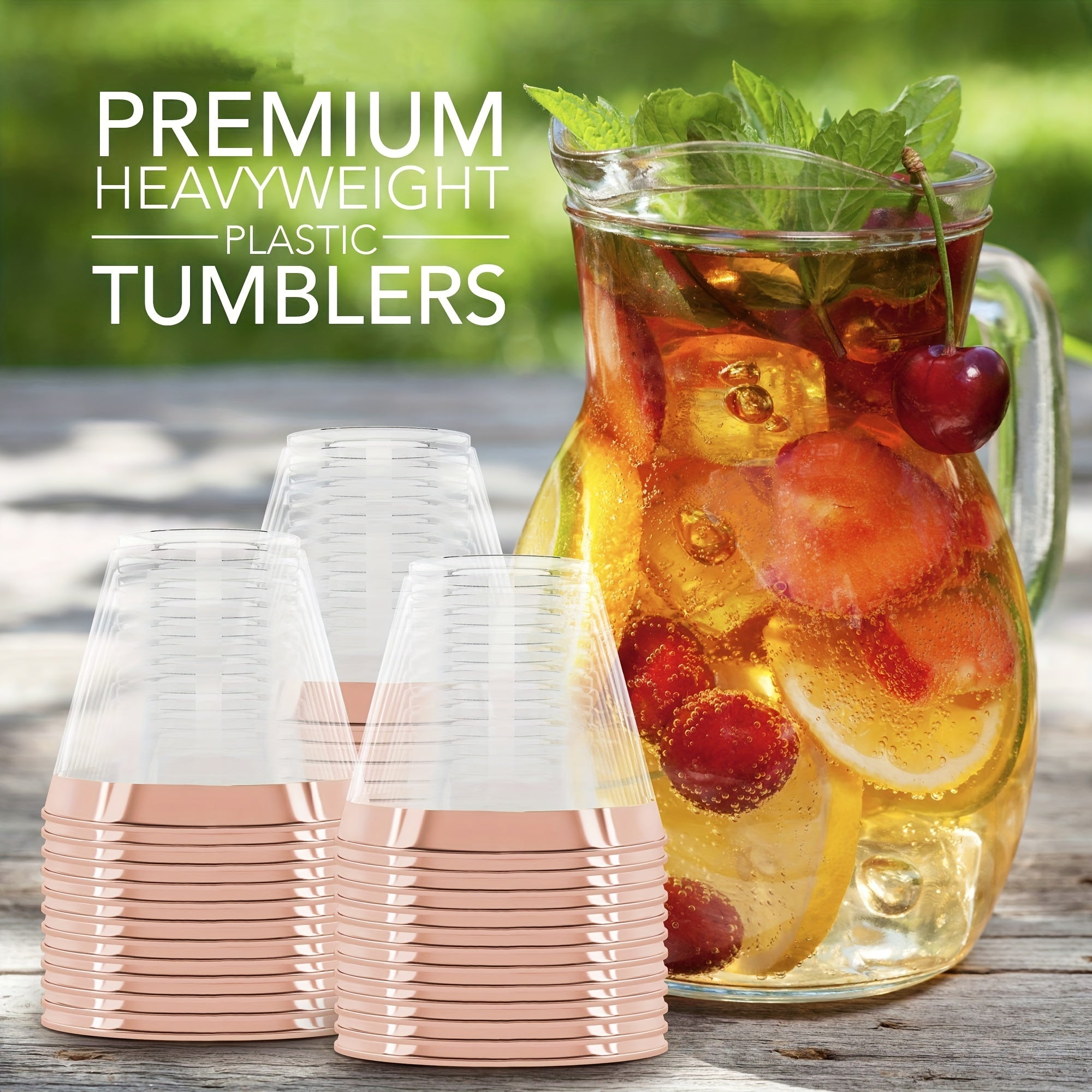 Rose Golden Disposable Plastic Cups for Parties Weddings - 9oz - Pack of 6