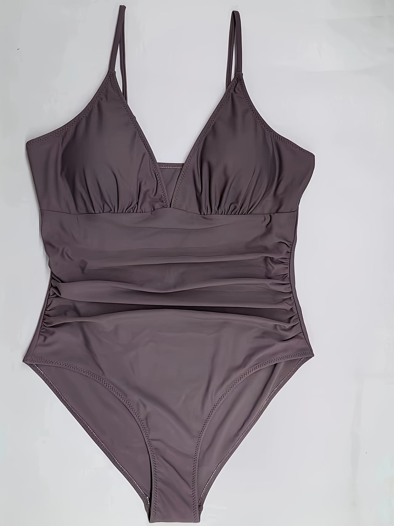  Sexy One Piece Swimsuit Ruched V Neck Tummy Control Bathing Suit