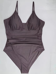  Sexy One Piece Swimsuit Ruched V Neck Tummy Control Bathing Suit