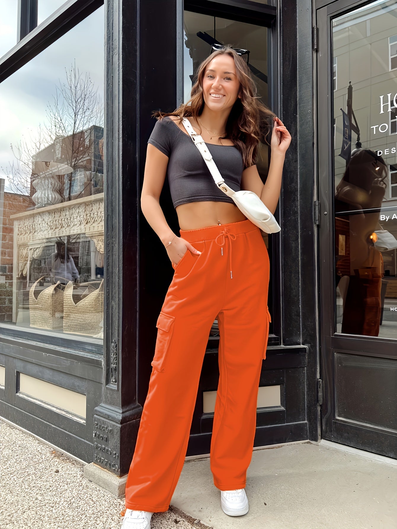  Elastic Drawstring Cargo Pants With Pockets