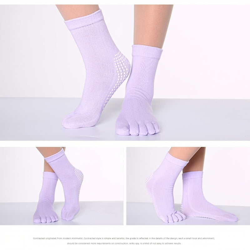 Rainbow Non-slip Yoga Socks Cozy 5 Toes Knitted Calf Crew Socks