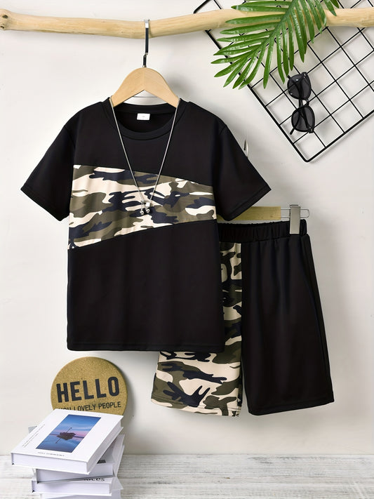Boys Camouflage Casual Outfit T shirt & Shorts Kids Summer Clothes Sets