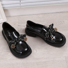 Women's Bowknot Loafers Round Toe Faux Leather Solid Shoes