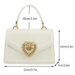 Small PU Leather Handbag Heart Decor Women's Shoulder Bag