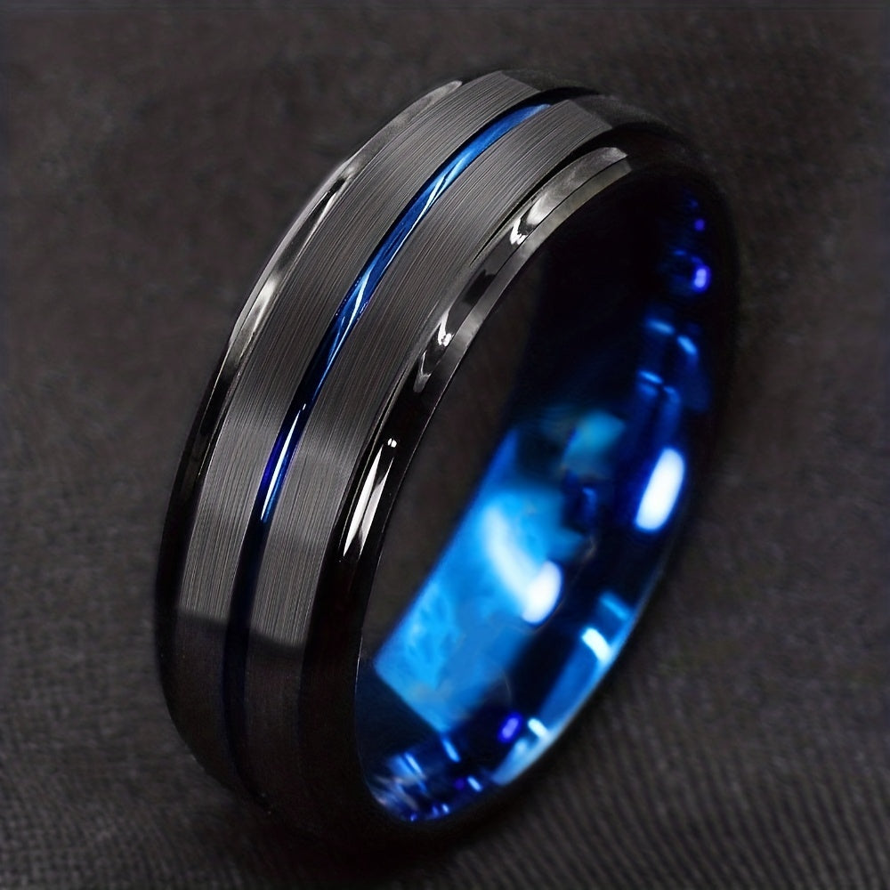Men's Groove Beveled Stainless Steel Ring