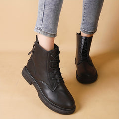 Women's Double Zipper Combat Boots Chunky Low Heel Short Boots