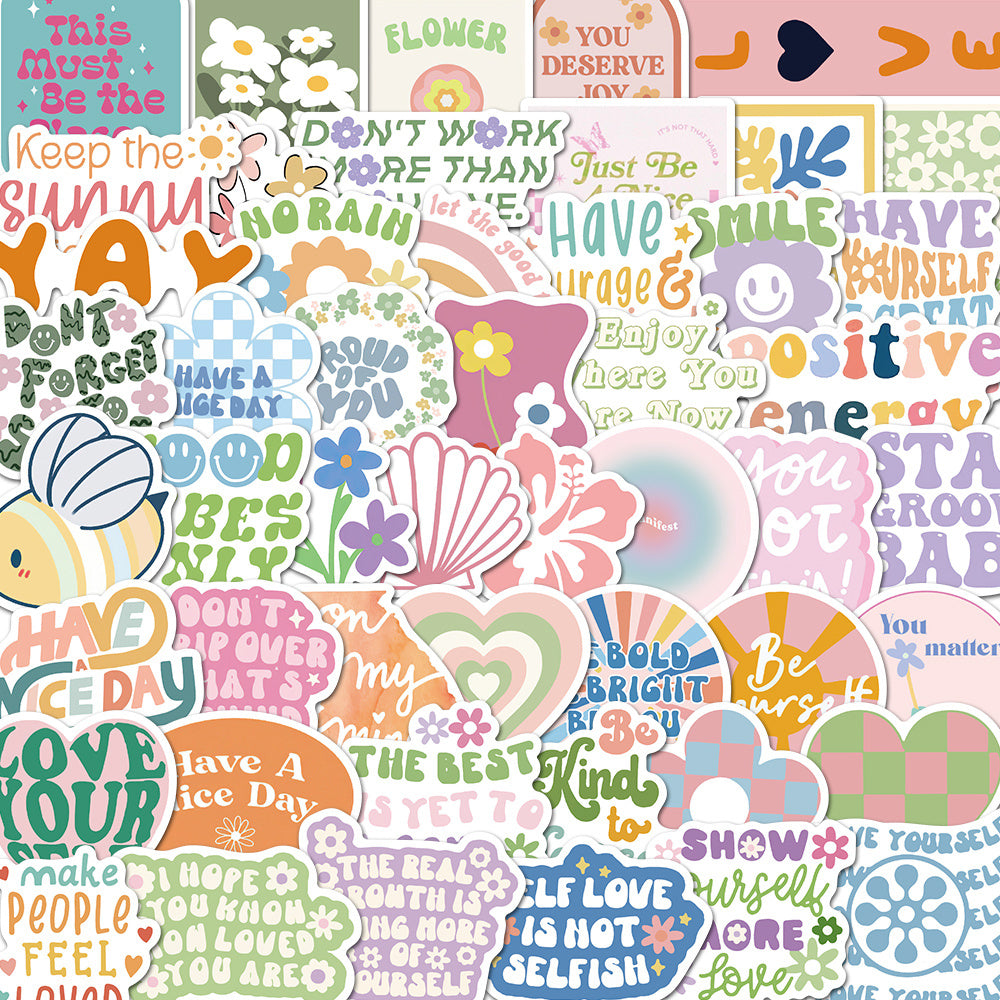50pcs Cute Cartoon English Phrase Stickers for Kids, Scrapbooking, and Crafts