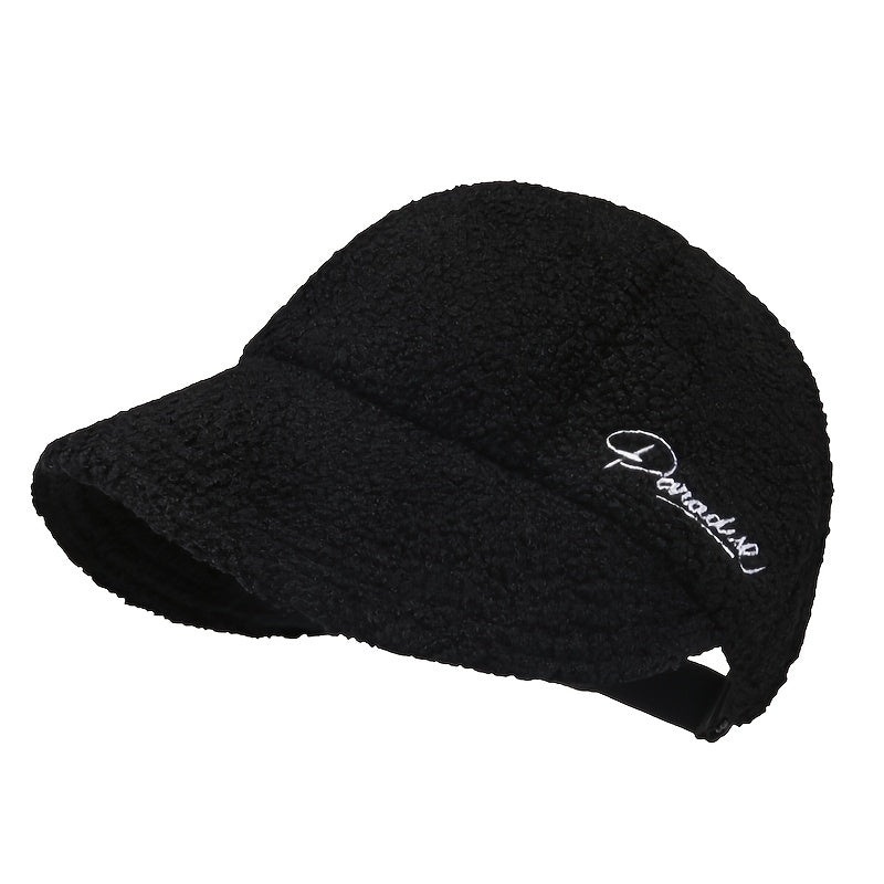 Letter Embroidery Baseball Cap Lamb Wool Winter Fisherman's Hat