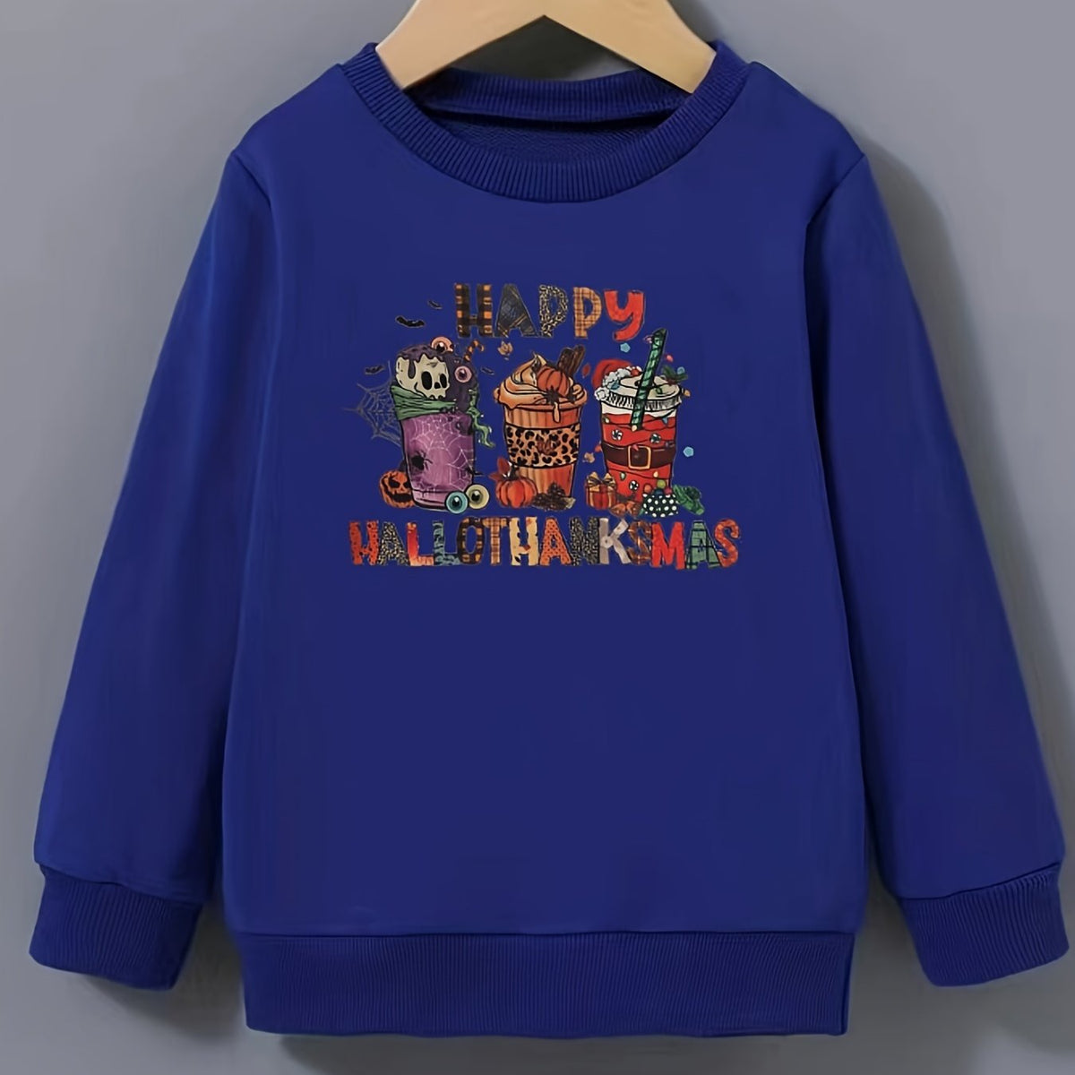 Halloween Beverages Pattern Round Neck Sweatshirt For Girls