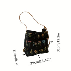 Vintage Flower Canvas Tote Bag Large Capacity Shoulder Bag
