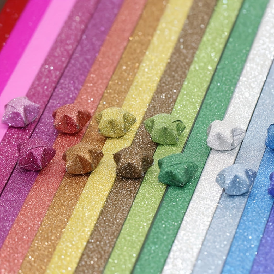 360pcs Vibrant Glitter Star Origami Paper Strips - Creative Decoration