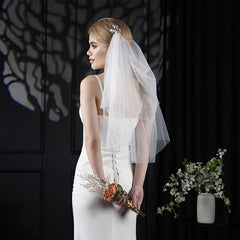 Bridal Veil Headpiece with Golden Leaf & Rhinestone Embellishments