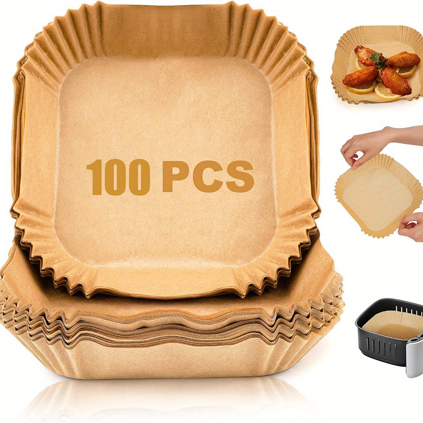 Disposable Air Fryer Liners 16cm Square Paper Liner Pots Basket Baking Trays