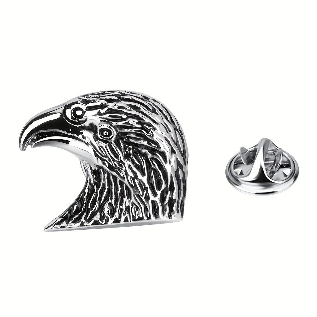 Silver Retro Eagle Head Brooch Men Jewelry Gift Pin Suit Collar Pin Metal Corsag