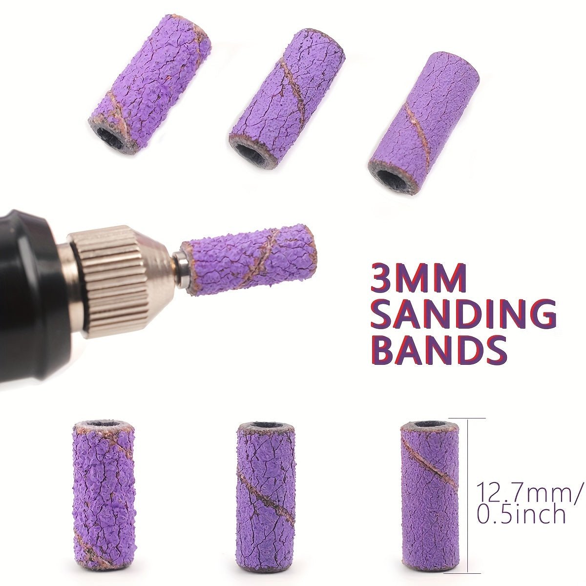 Purple 50pcs 3mm Nail Sanding Bands + 1pcs Mandrel Manicure Pedicure