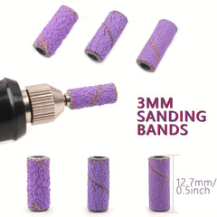 Purple 50pcs 3mm Nail Sanding Bands + 1pcs Mandrel Manicure Pedicure