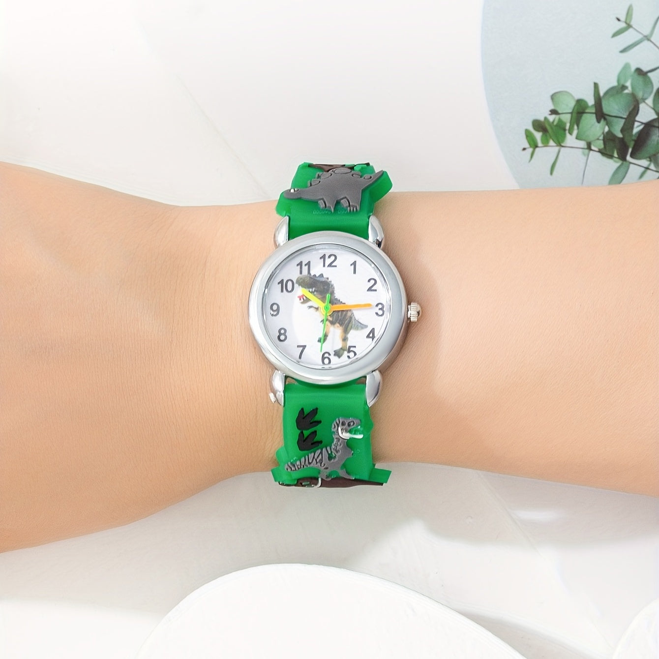 Dinosaur Print Round Dial Quartz Watch for Kids Gift
