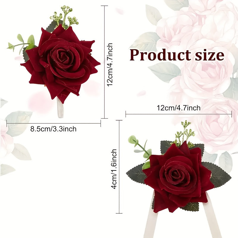 Red Rose & Greenery Bracelet Flower Polyester Romantic Wedding Accessory