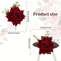 Red Rose & Greenery Bracelet Flower Polyester Romantic Wedding Accessory