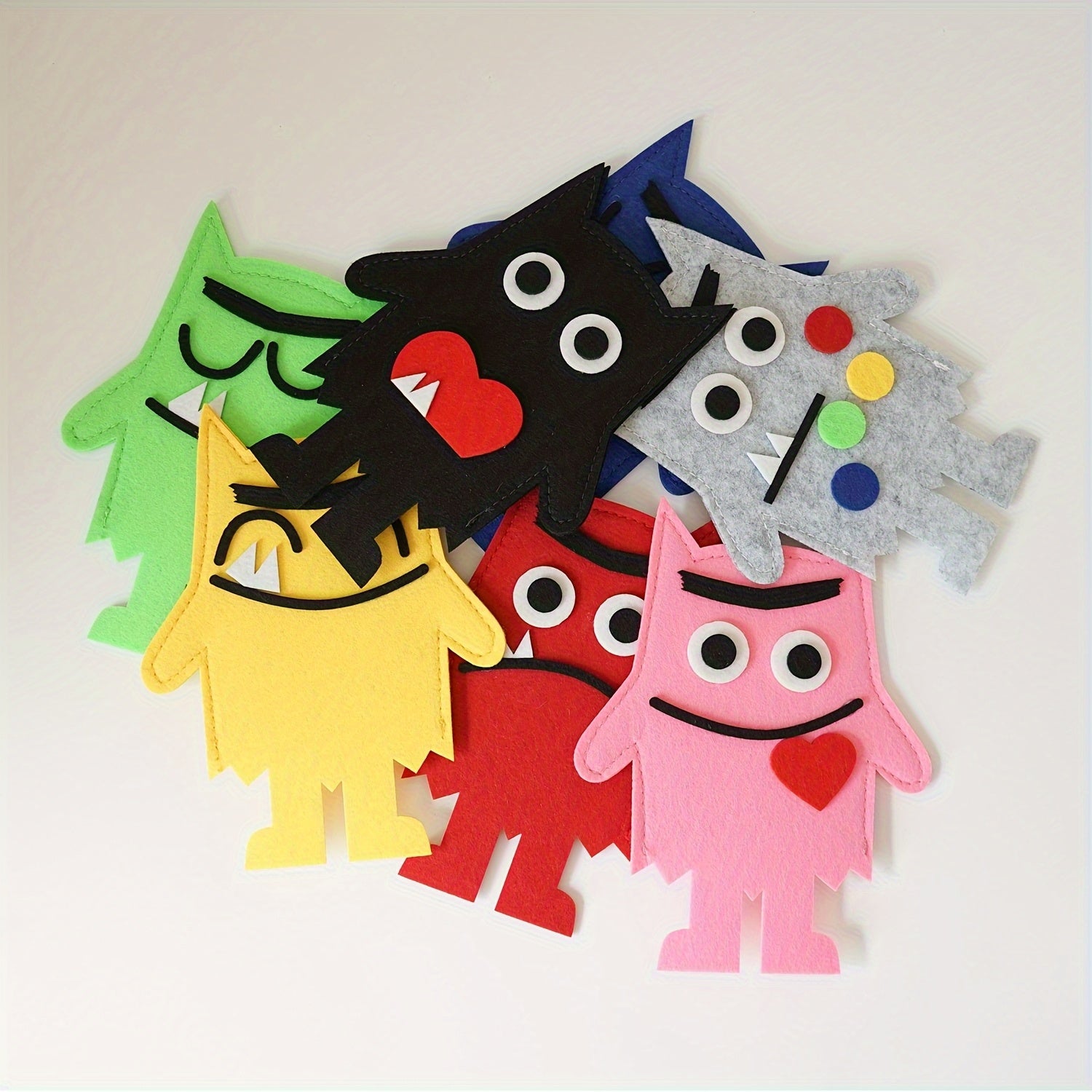 7pcs Emotional Monster Felt Puppet Set English Picture Book Teaching Tool