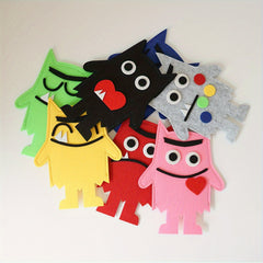 7pcs Emotional Monster Felt Puppet Set English Picture Book Teaching Tool