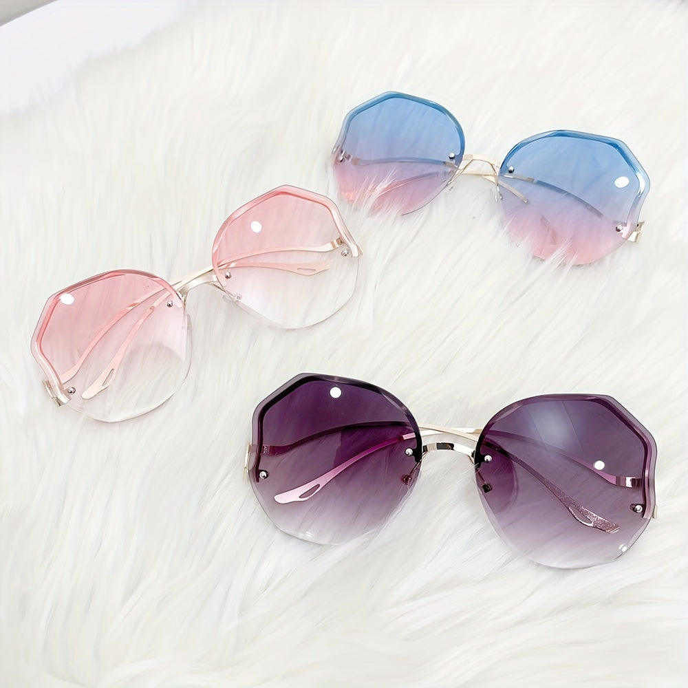 Ombre Rimless Sunglasses Round Gradient UV400 Sun Shades