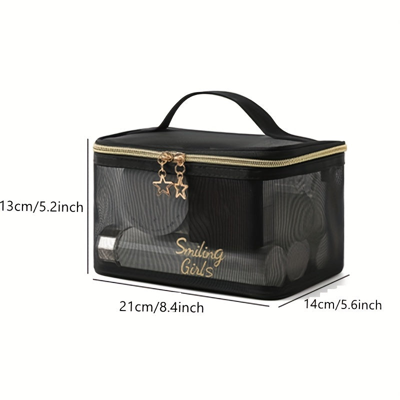 Breathable Mesh Clear Makeup Bag Nylon Makeup Pouch Portable Toiletry Bag