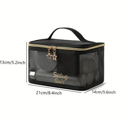 Breathable Mesh Clear Makeup Bag Nylon Makeup Pouch Portable Toiletry Bag