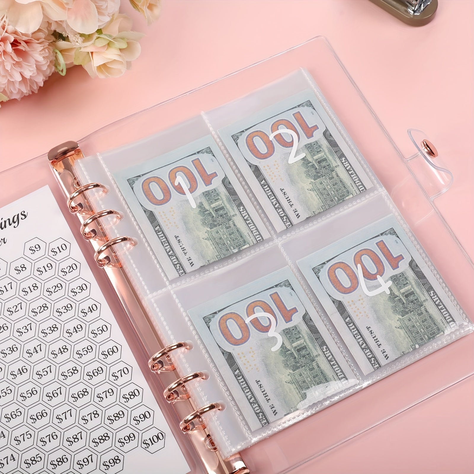 100 Envelopes Money Saving Challenge Binder with Laminated Tracker Sheet
