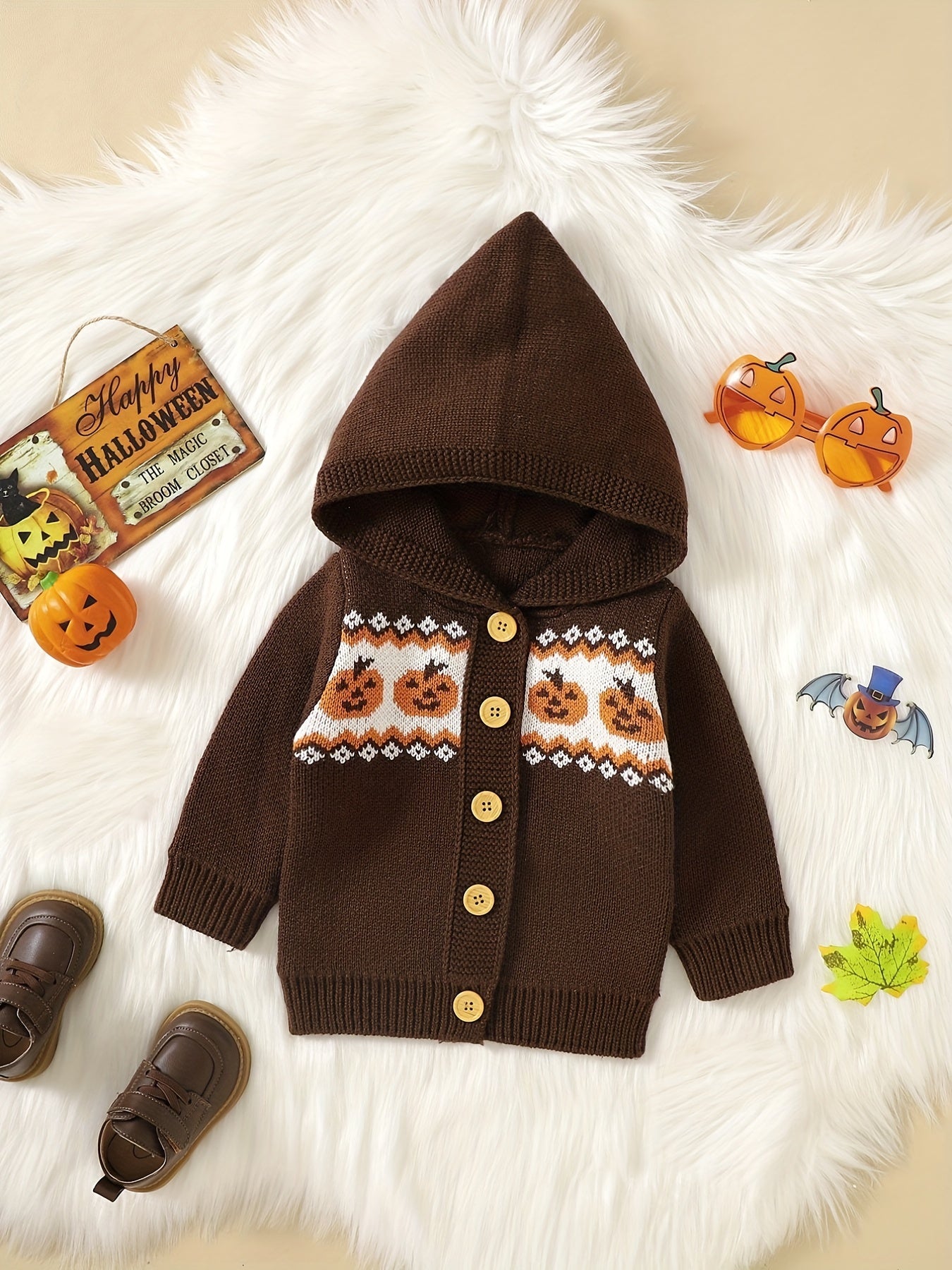 Baby Knitted Sweater Coat Baby Hooded Cardigan Halloween Top