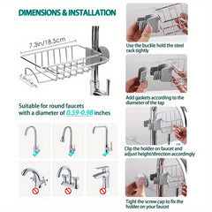 Kitchen Faucet Rack Sink Caddy Organizer Hanging Drainer Stainless Steel Storage