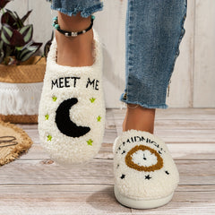 Women's Cozy Fuzzy Slippers Midnight Moon Clock Shoes Plush Slippers