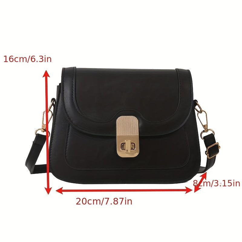 Colorblock Shoulder Bag with Turn Lock Flap - All Match Purse