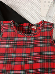 2pcs Girls Plaid Tunic Dress Bow Shawl Cover Up Tops