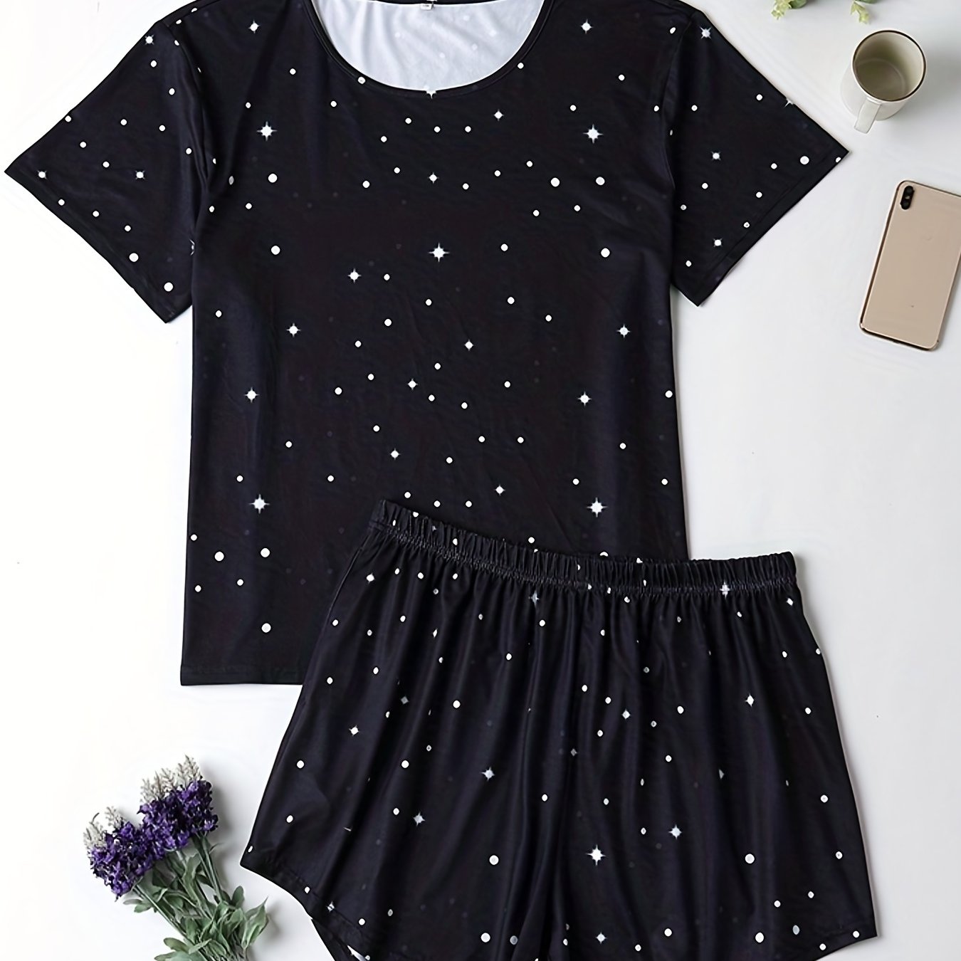  Star Print Tee & Shorts Pajama Set