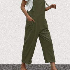  Casual Overalls Women's Plus Solid Knot Wide Leg Jumpsuit