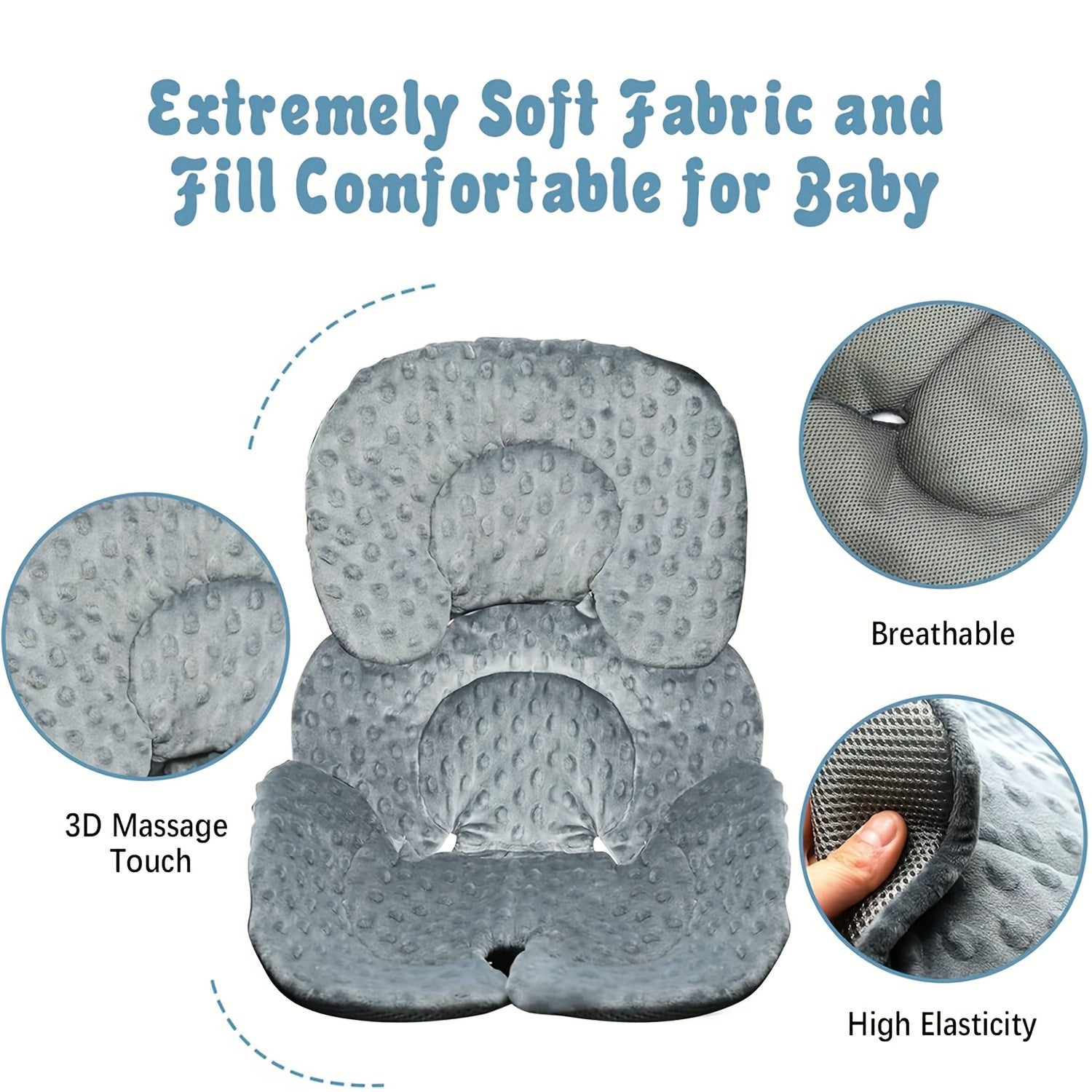 Double Sided Baby Car Seat Cushion 3D Mesh Grey Polyester Fiber Support