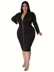  Sexy Contrast Mesh Long Sleeve Bodycon Midi Dress