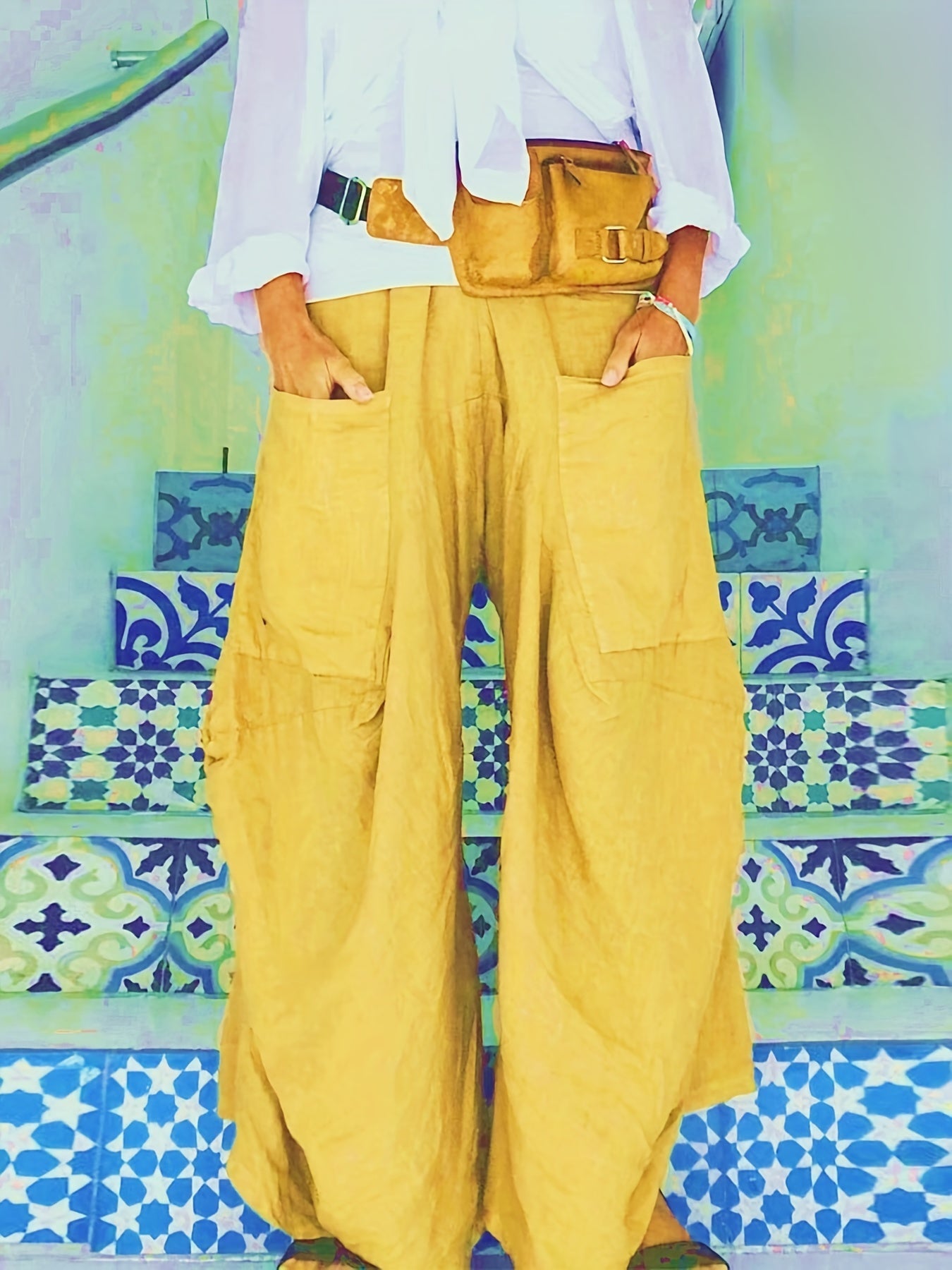 Women's Plus High Rise Wide Leg Trousers With Pockets