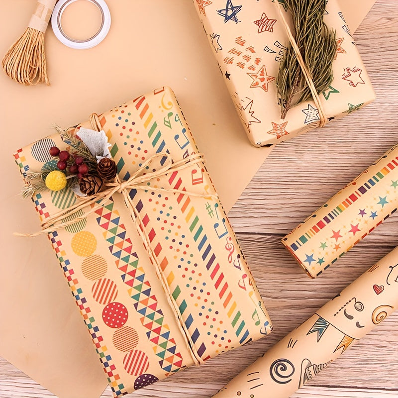 6pcs Colorful Cartoon Birthday Gift Wrapping Paper Roll