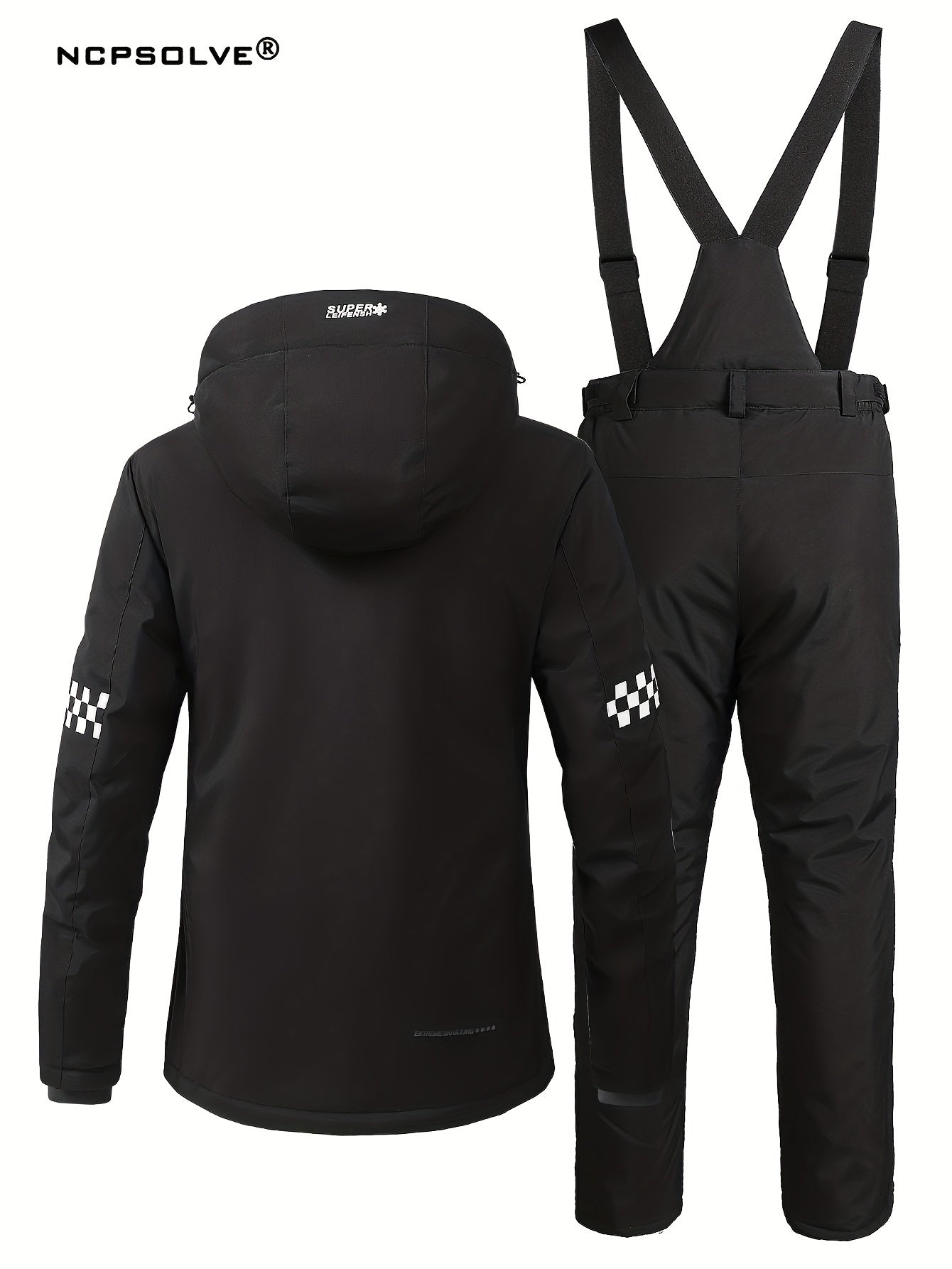Checkerboard & Letter Print Ski Set Hooded Jacket & S