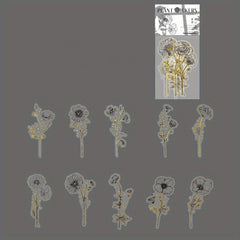Retro Flower Stickers Set - Literary Artistic Plant Silvery Stamping DIY Decor